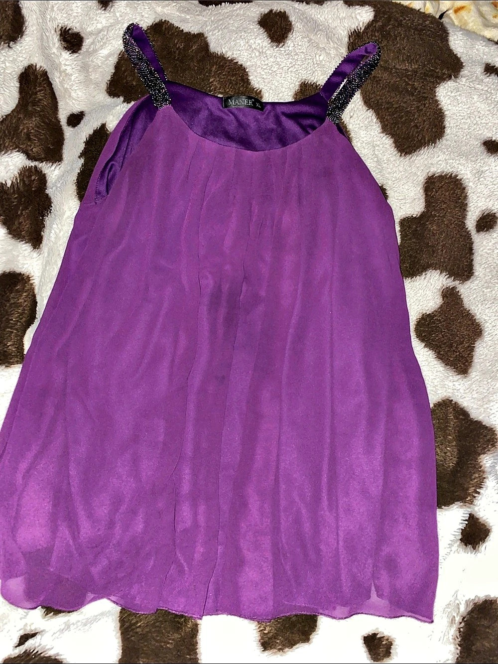 MANER Plus Size Cami Pleated Chiffon Tank Top with Beaded Strap Pleated Chiffon